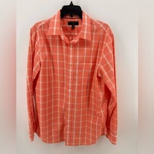 Banana Republic Button Shirt Non Iron L 16 16 1/2  Orange Check 100% Cotton